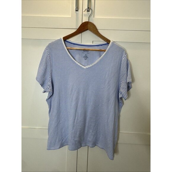 Croft & Barrow Women's V- Neck Tee Shirt Top Sz XXL - Blue Thin Stripe - Picture 1 of 12